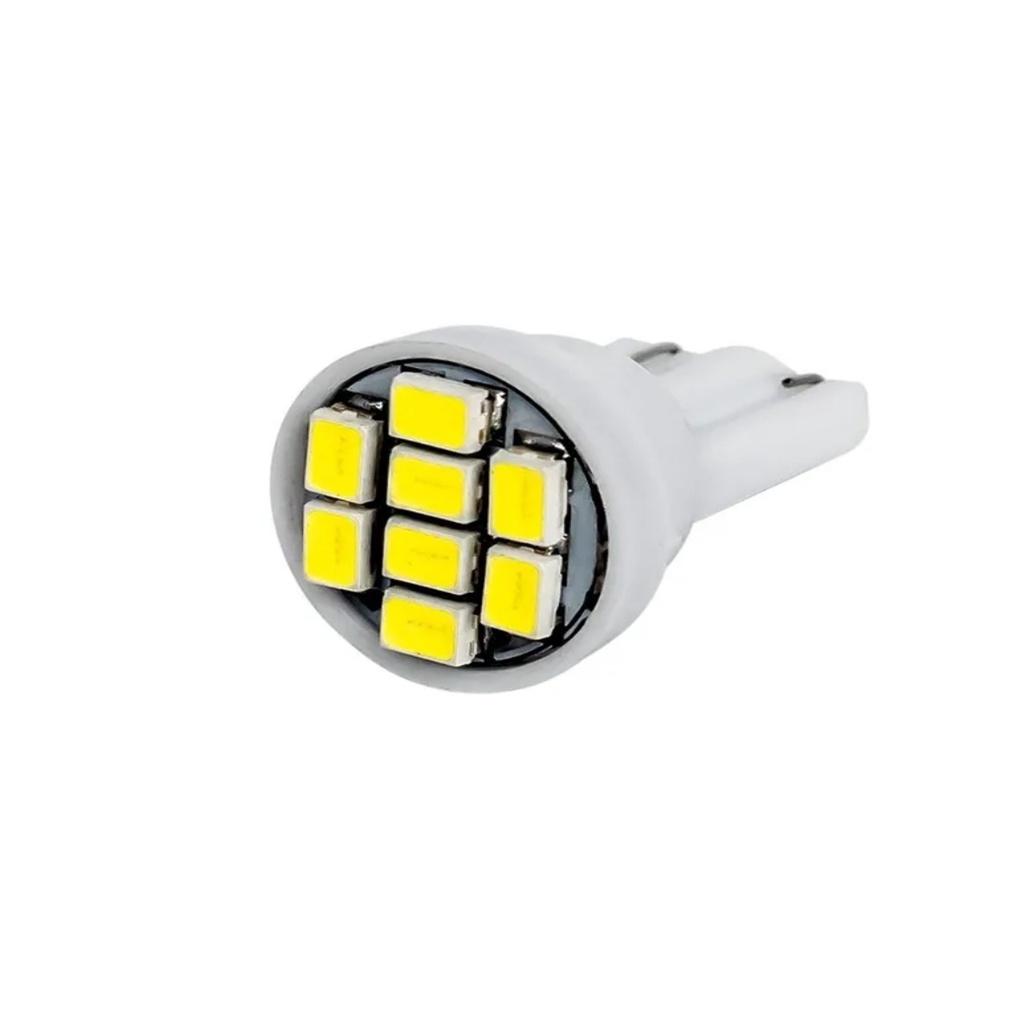 Par LED Meia Luz Pingo T10 8 Leds Automotivo Carro Moto Placa Ré