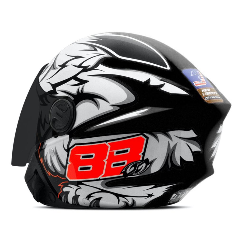 Capacete Aberto De Moto Feminino E Masculino New Liberty Three Preto Brilhante Gp 88 PRO Tork