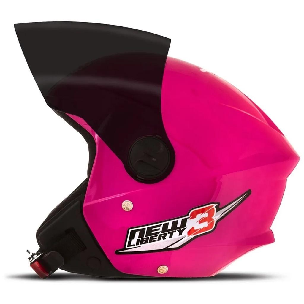 Capacete New Liberty Tree Com Viseira Fumê Aberto Rosa PRO Tork Tamanhos 56 58 60