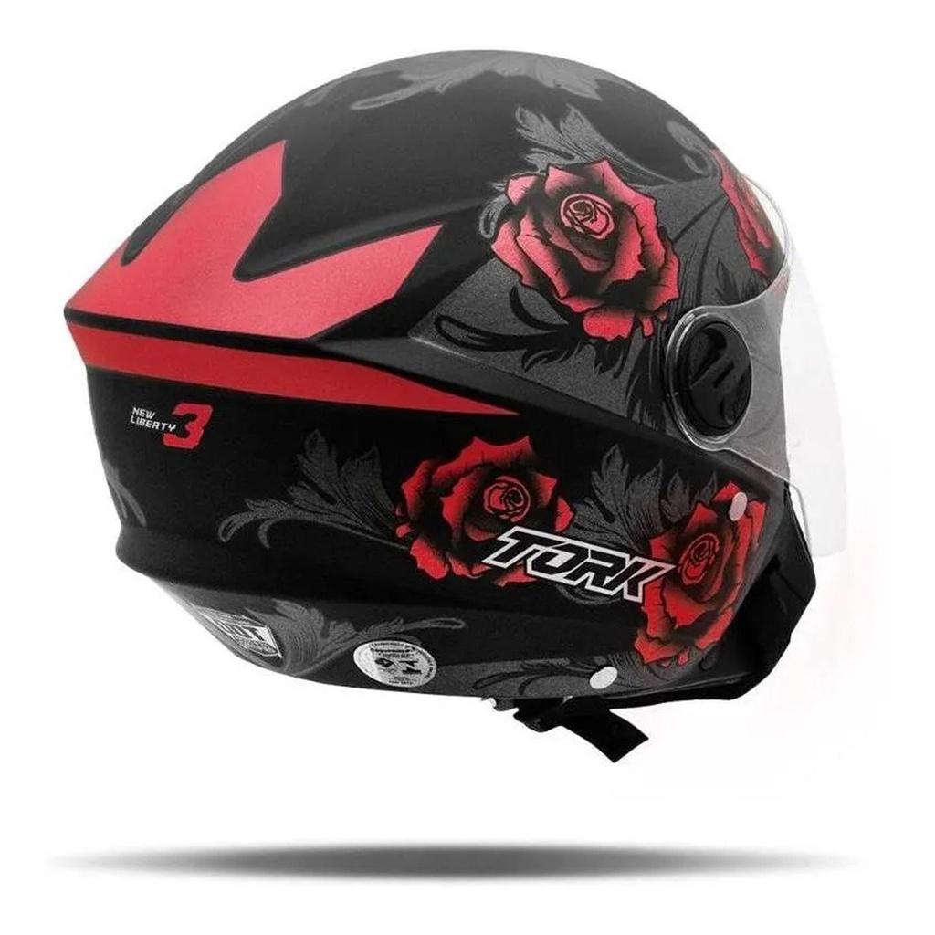 Capacete Aberto Moto New Liberty 3 Flowers Vermelha PRO Tork Tam. 56