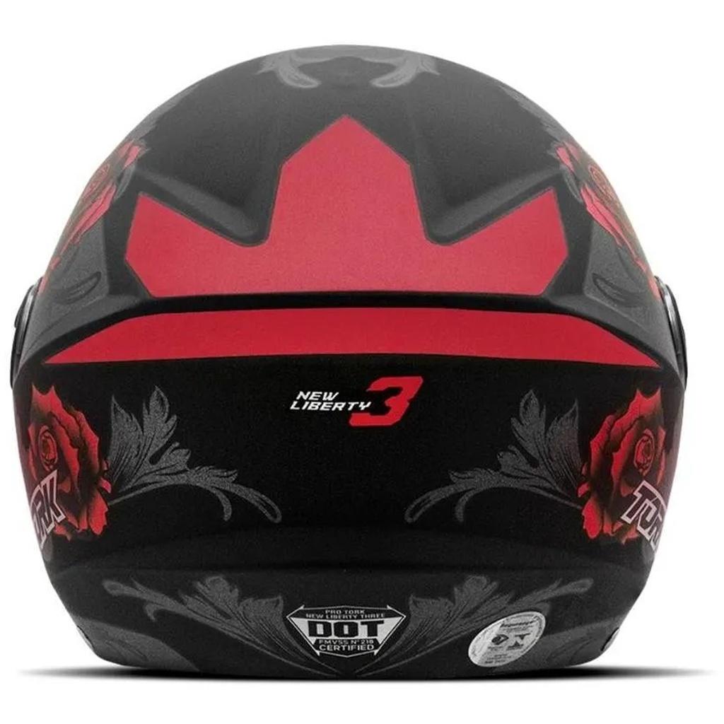 Capacete Aberto Feminino Masculino New Liberty 3 Flowers Vermelho E Preto PRO Tork Moto