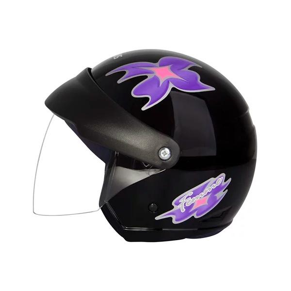 Capacete Aberto Taurus Wind Visor Femme Ii Preto Brilhante E Roxo Com Viseira Acoplada