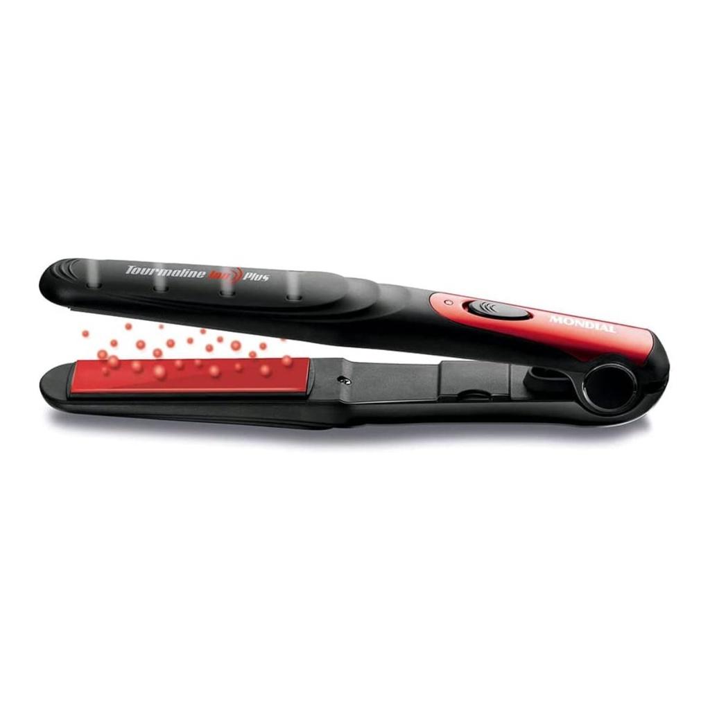 Chapinha De Cabelo Mondial Tourmaline Ion PLUS 200ºc P-11 Preta E Vermelha Bivolt Alisa E Modela Secos E Úmidos