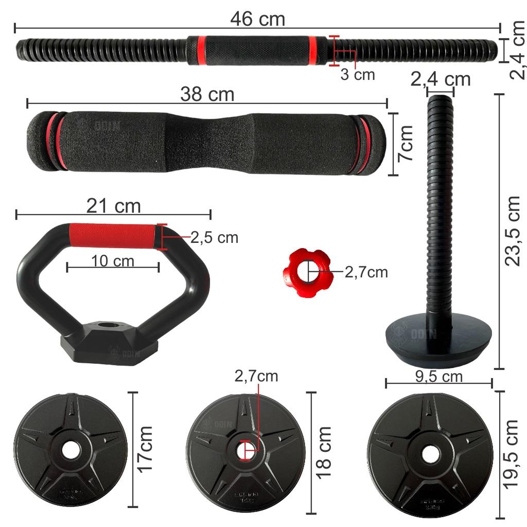 Kit Halteres Musculação Kettlebell Barra Anilhas 6 Em 1 Peso 20kg Academia