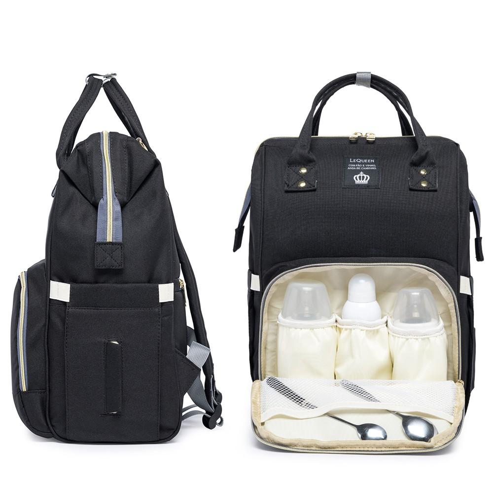 Mochila Maternidade Preta Lequeen Tradicional Multifuncional Resistente Bebê