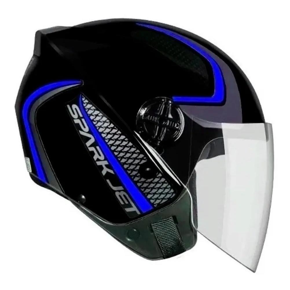 Capacete Aberto Ebf Jet Speed Preto E Azul