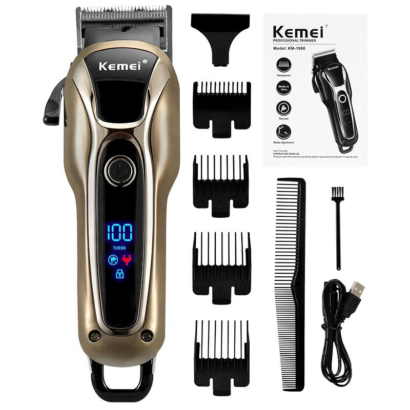 Kemei Máquina De Corte Profissional Barbeiro De Acabamento Elétrico Recarregável Aparador Barba Barbeador Sem Fio Com