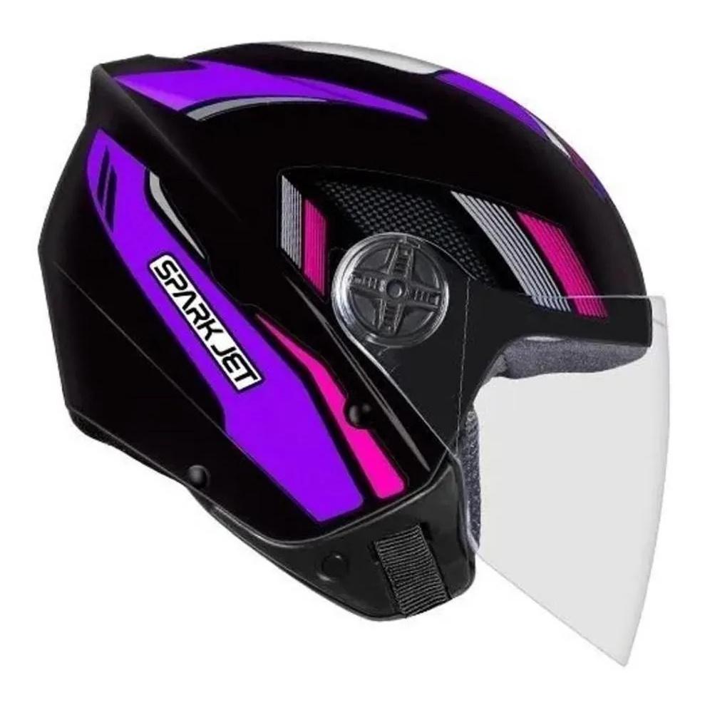Capacete Aberto Ebf Jet Sting Preto E Lilas