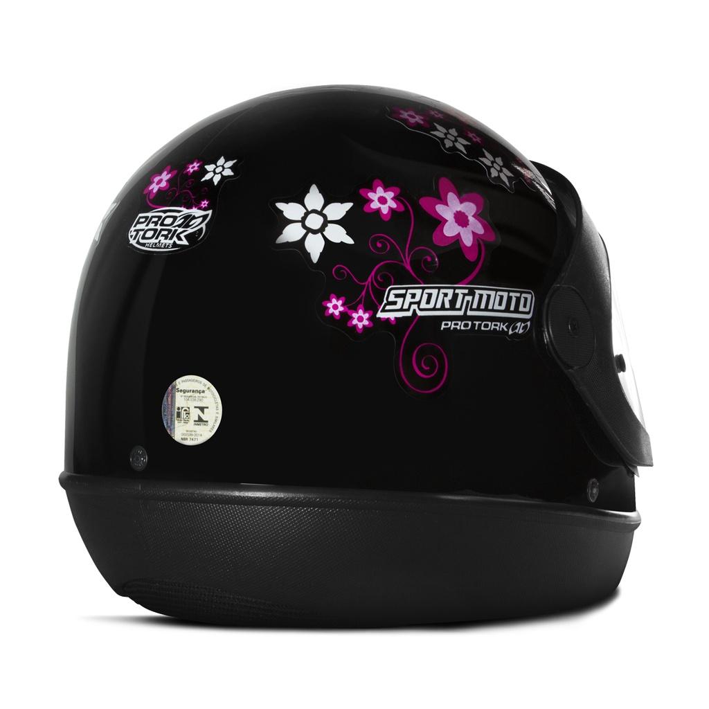 Capacete Fechado Moto PRO Tork Feminino Sport Preto Flores Tamanho 60