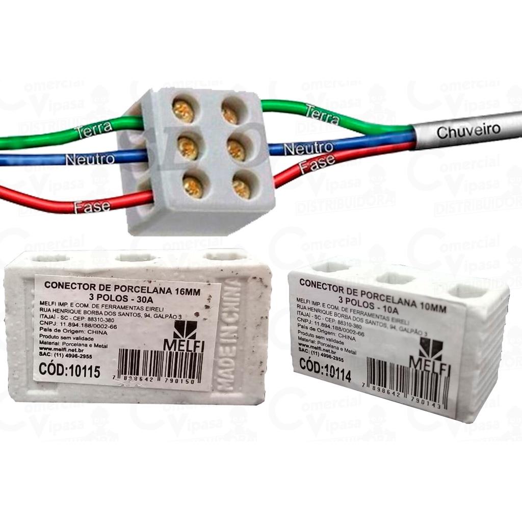 Conector Borne De Porcelana Cerâmica Para Chuveiro 3 Polos 10mm 10A 16MM 30A Chuveiro E Muito Mais