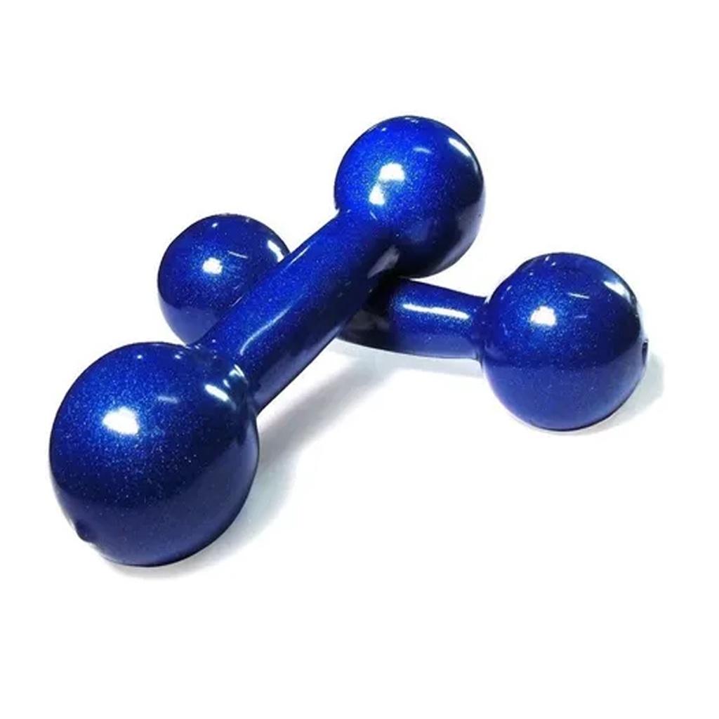 Par De Halter 3kg Emborrachado Pvc Azul (02 Unidades 3kg Cada)