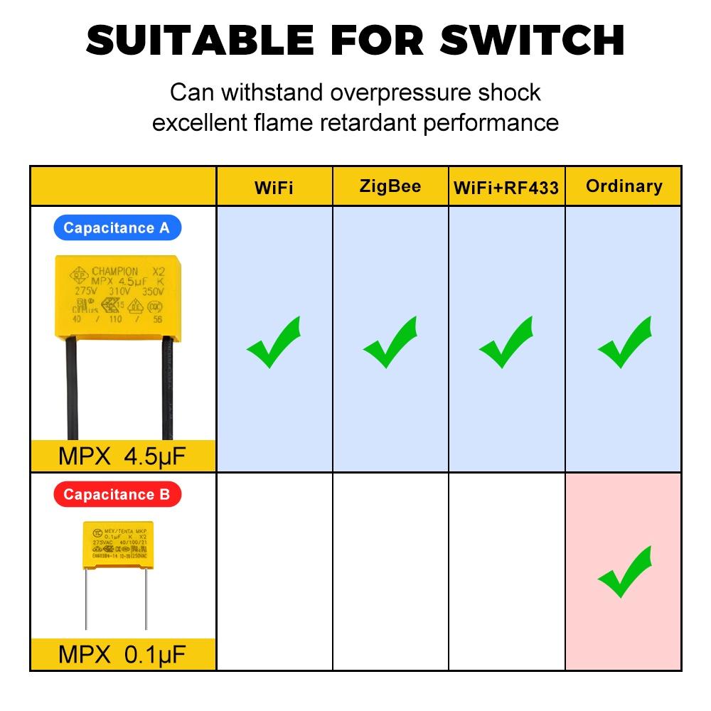 Smatrul X2 Capacitor De Segurança Série Ac 0.1uf/275v4.5uf/350 V Para Não Neutro Wifi Interruptor De Toque Parede