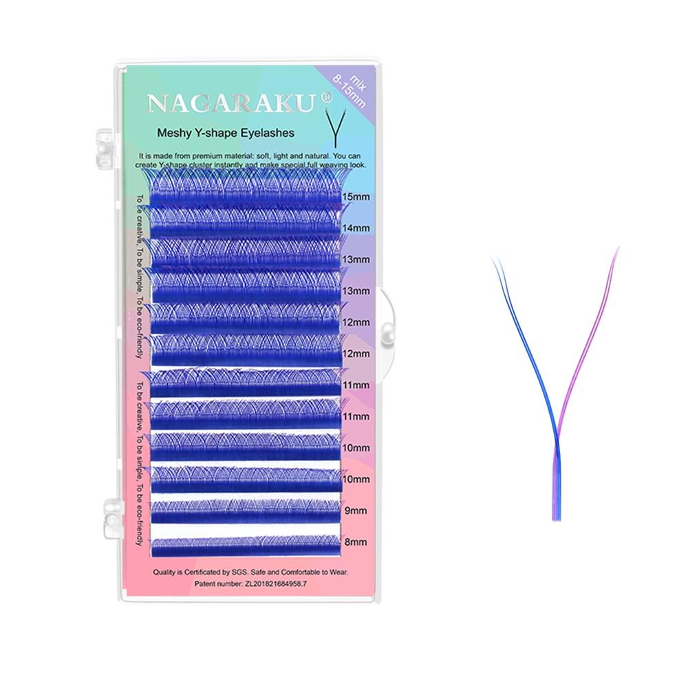 Nagaraku Extensões De Cílios Em Formato De Yy Tecidos Artesanais Roxo E Azul/postiços De Cor Premium/sintético
