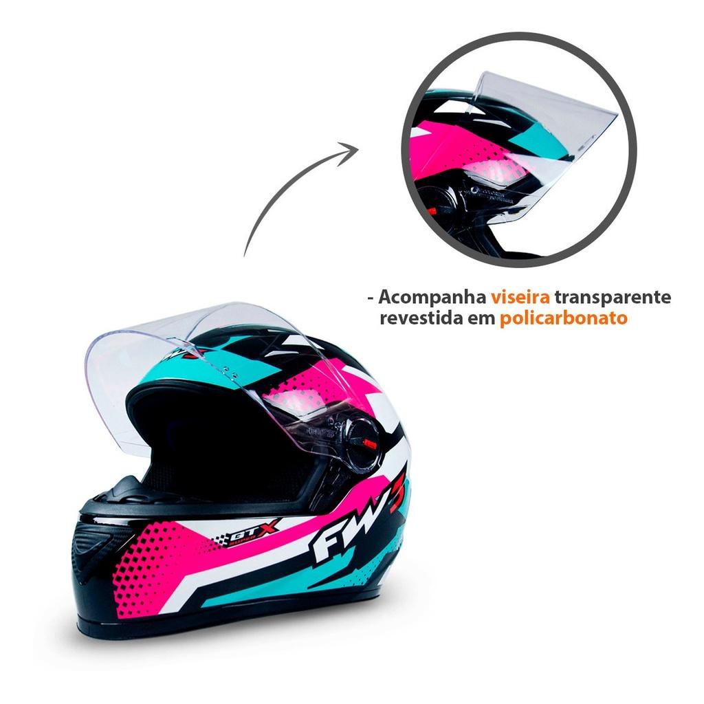 Capacete Fechado Confortável Resistente Azul Tifanny Com Rosa Tamanho 56 C/Viseira Transparente FW3
