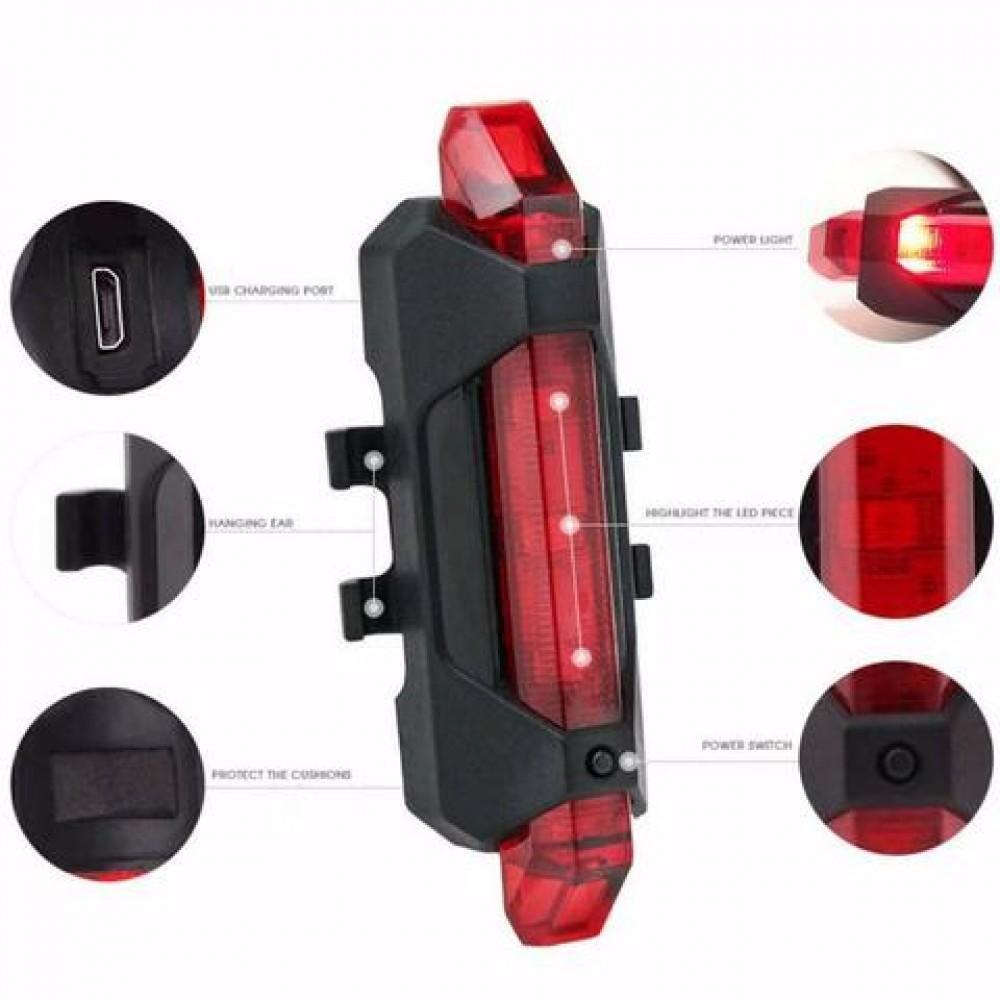 Lanterna Bike LED Recarregável Forte Sinalizador Bicicleta Traseira Forte Ciclista Ciclismo USB 4 Modos Uso