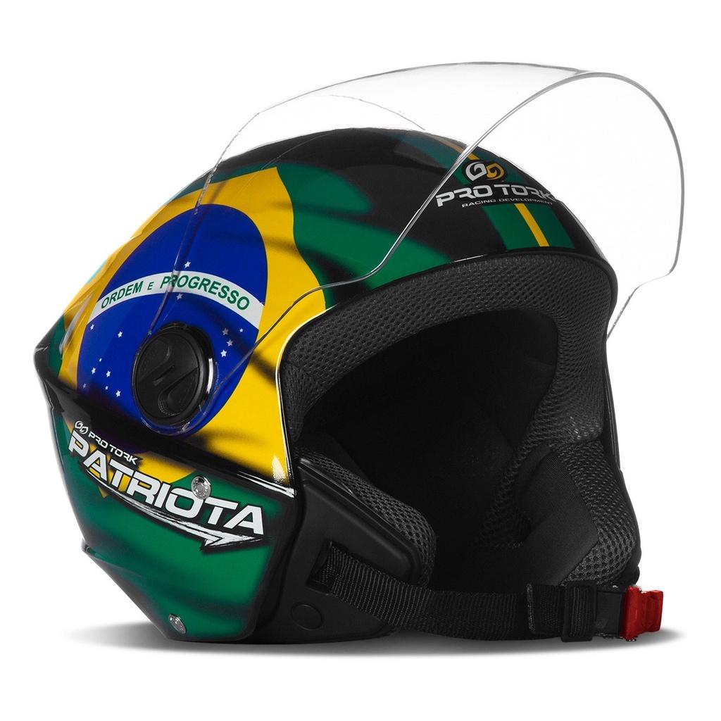 Capacete Aberto De Moto Feminino E Masculino New Liberty Three Preto Patriota Brasil PRO Tork