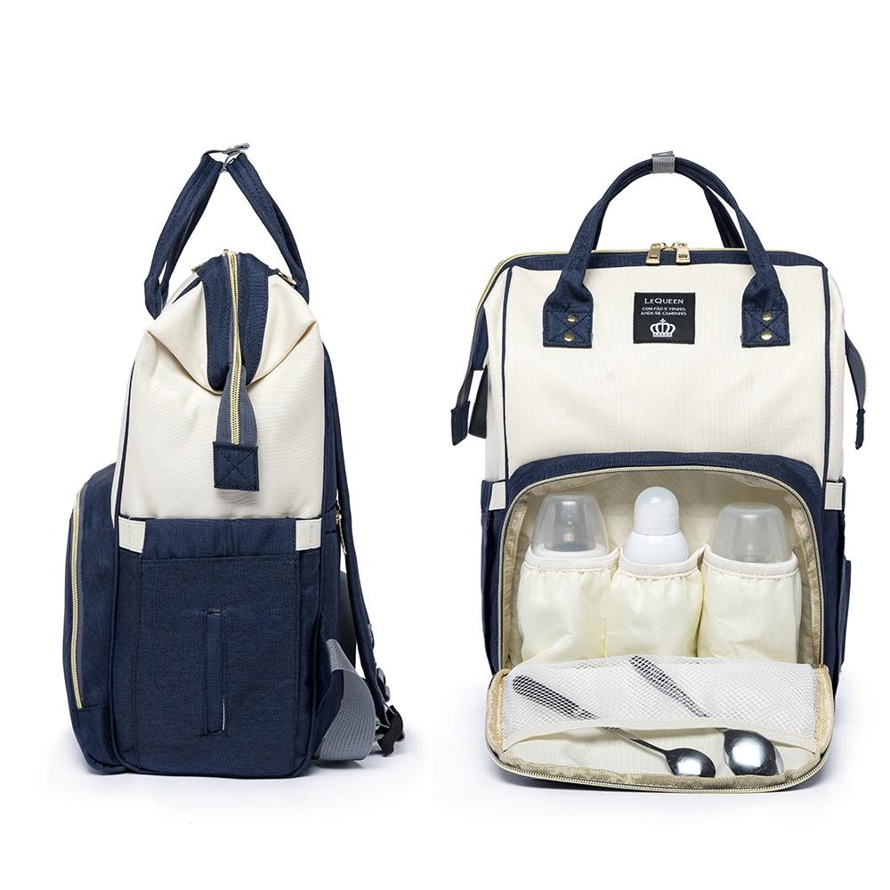 Mochila Bolsa Maternidade Lequeen Original Impermeável Porta Mamadeira Térmico Bebê Menino Menina 17L