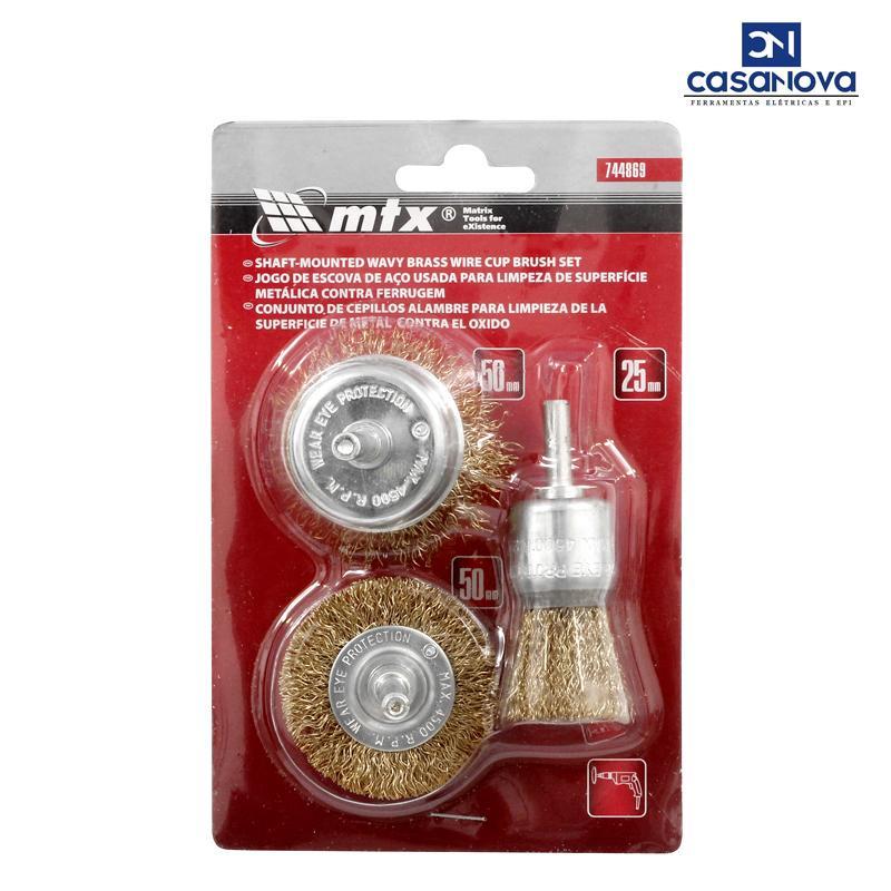 Escova De Aço Circular Com Haste 6 Mm Kit Com 3 Peças Mtx