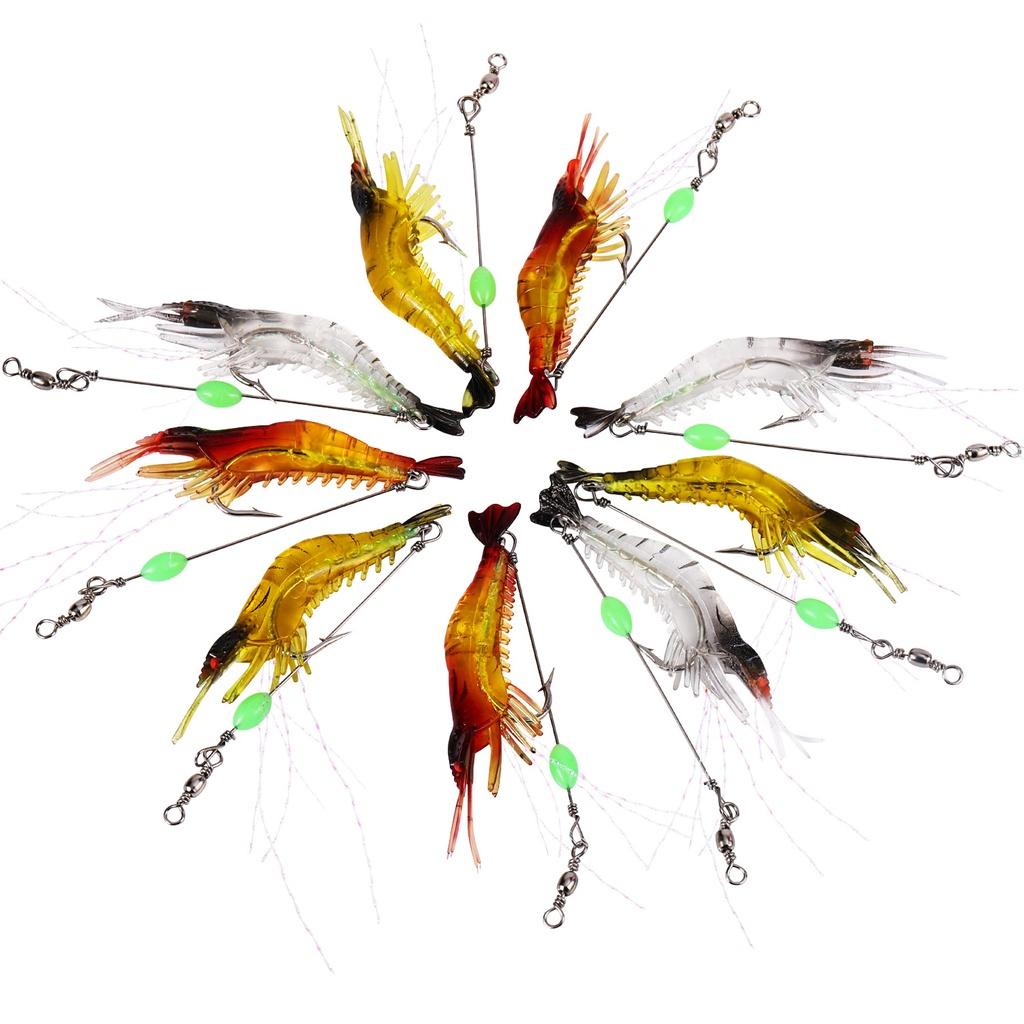 Sougyilang 12 Peças Isca Luminosa De Pesca Camarão 9cm 6g Com Gancho Giratório Contas De Silicone Artificial