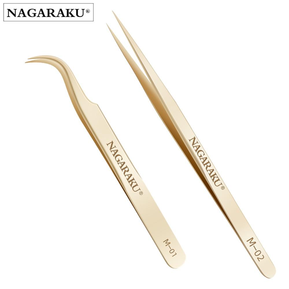 Nagaraku Tweezers For Eyelash Extension Tweezers Volume Fans Eyelash Golden