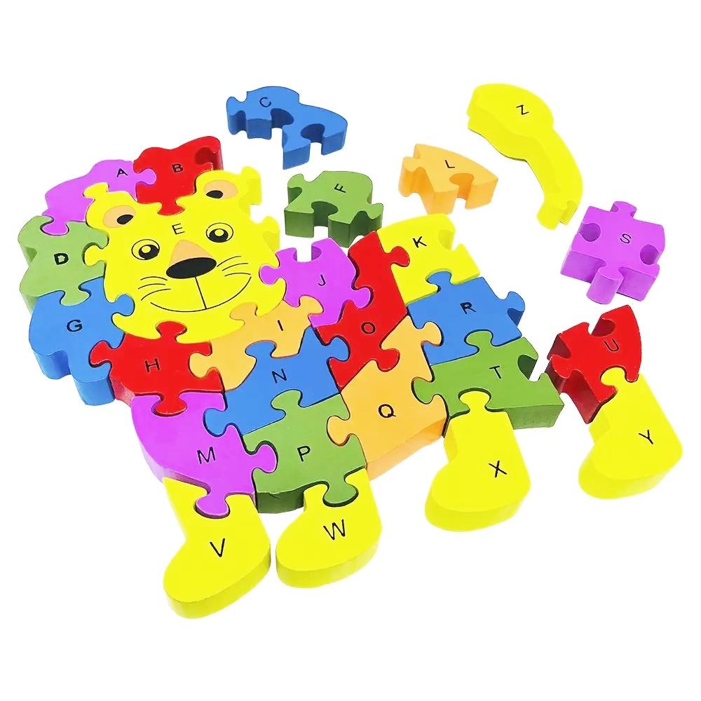 Quebra-cabeça Madeira Infantil Educativo Montessori Animais C/26 Peças Numeradas Brinquedo Didático