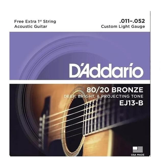 Encordoamento Aço Violão.011 D Addário 80/20 Bronze Ej13-b Daddario + 2 Palhetas