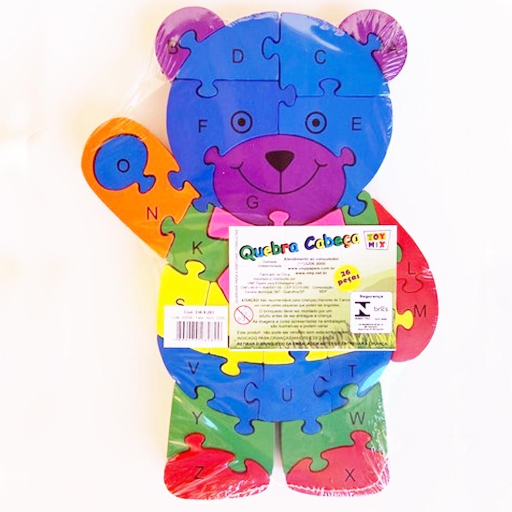 Quebra-cabeça Madeira Infantil Educativo Montessori Animal Urso Com 26 Peças Numeradas
