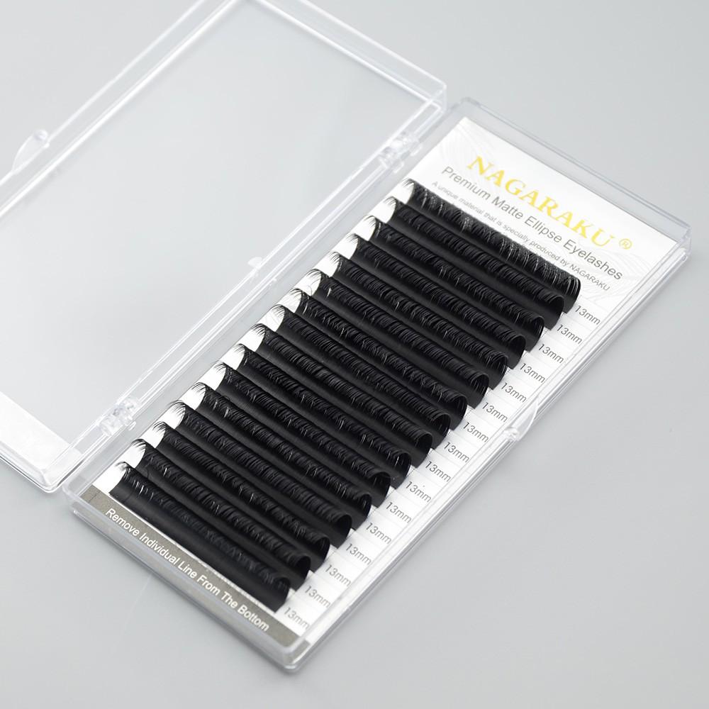 Nagaraku 16 Fileiras Preto Fosco Elipse Pontas Únicas Extensões De Cílios Premium Extra Macios Cílios Postiços