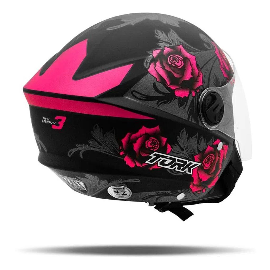 Capacete Aberto Moto New Liberty 3 Flowers Rosa PRO Tork Tam. 60