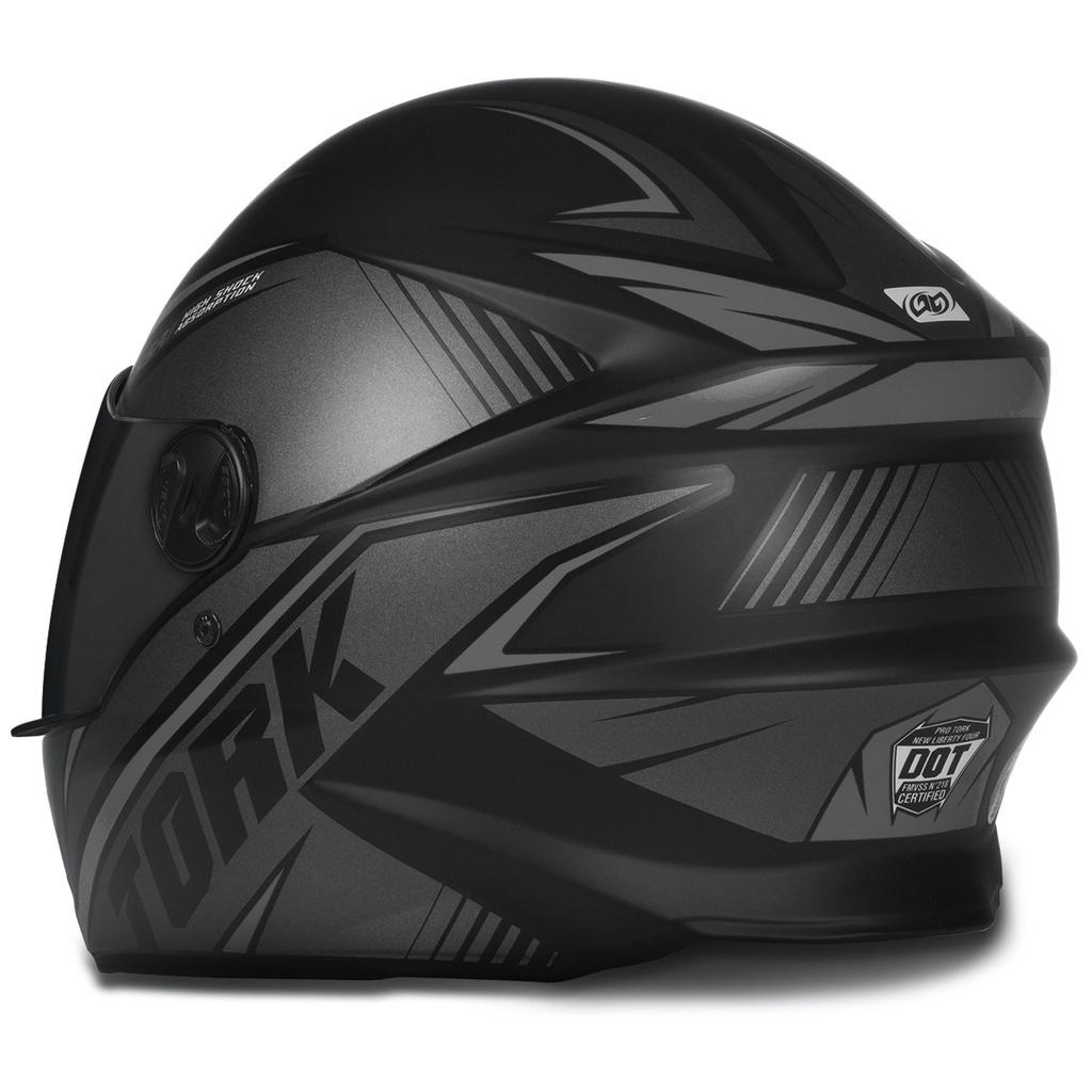 Capacete Moto Fechado R8 PRO Fundo Preto E Grafismos Prata Viseira Fumê Tamanho 56 - PRO Tork