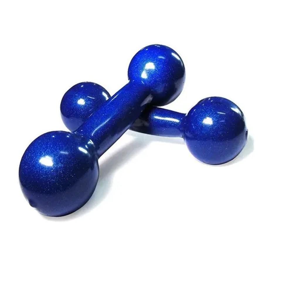 Par De Halter 3kg Emborrachado Pvc Azul (02 Unidades De 03kg)