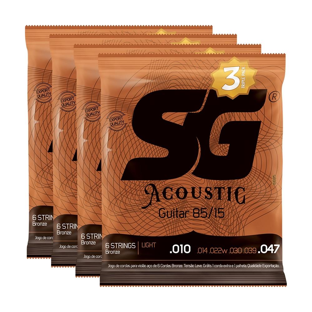 Kit 12 Encordoamentos Sg Violão Aço 010 Bronze 85/15 - Light