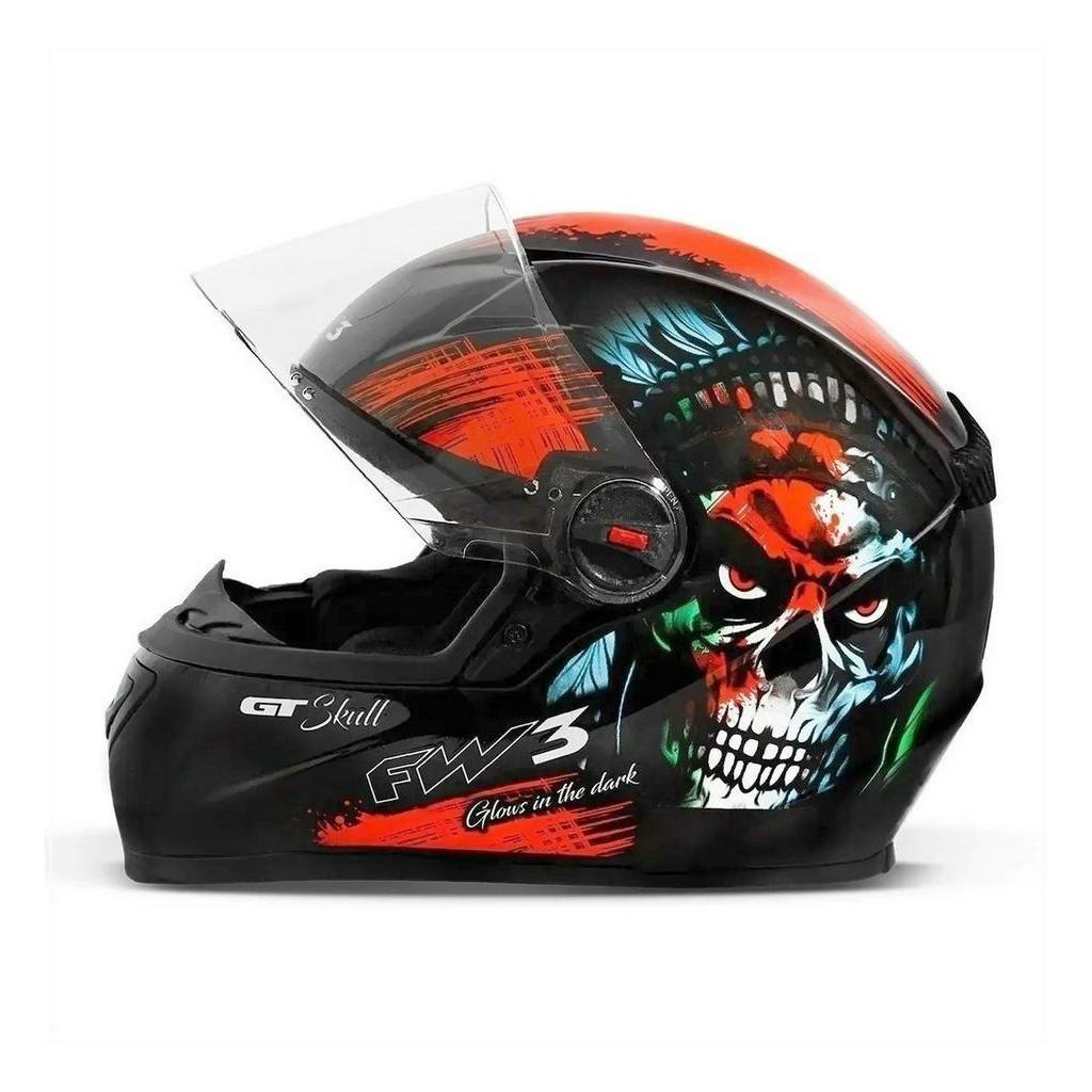 Capacete Gt Skull Caveira Preto Brilhante Fosco Fw3