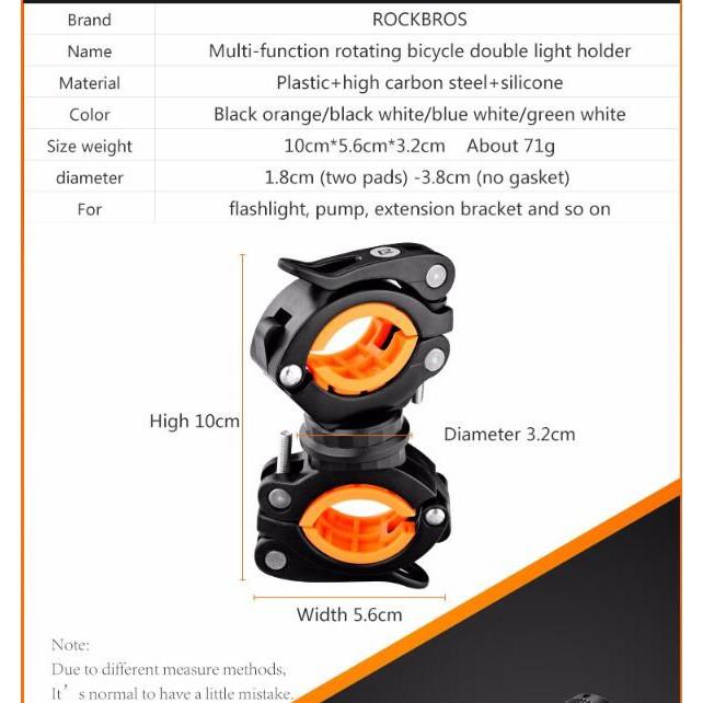 Rockbros Suporte Para Bicicleta Rotativa Luz Dupla Lanterna Frontal LED Da Bomba Do Guidão Acessórios De 4 Cores