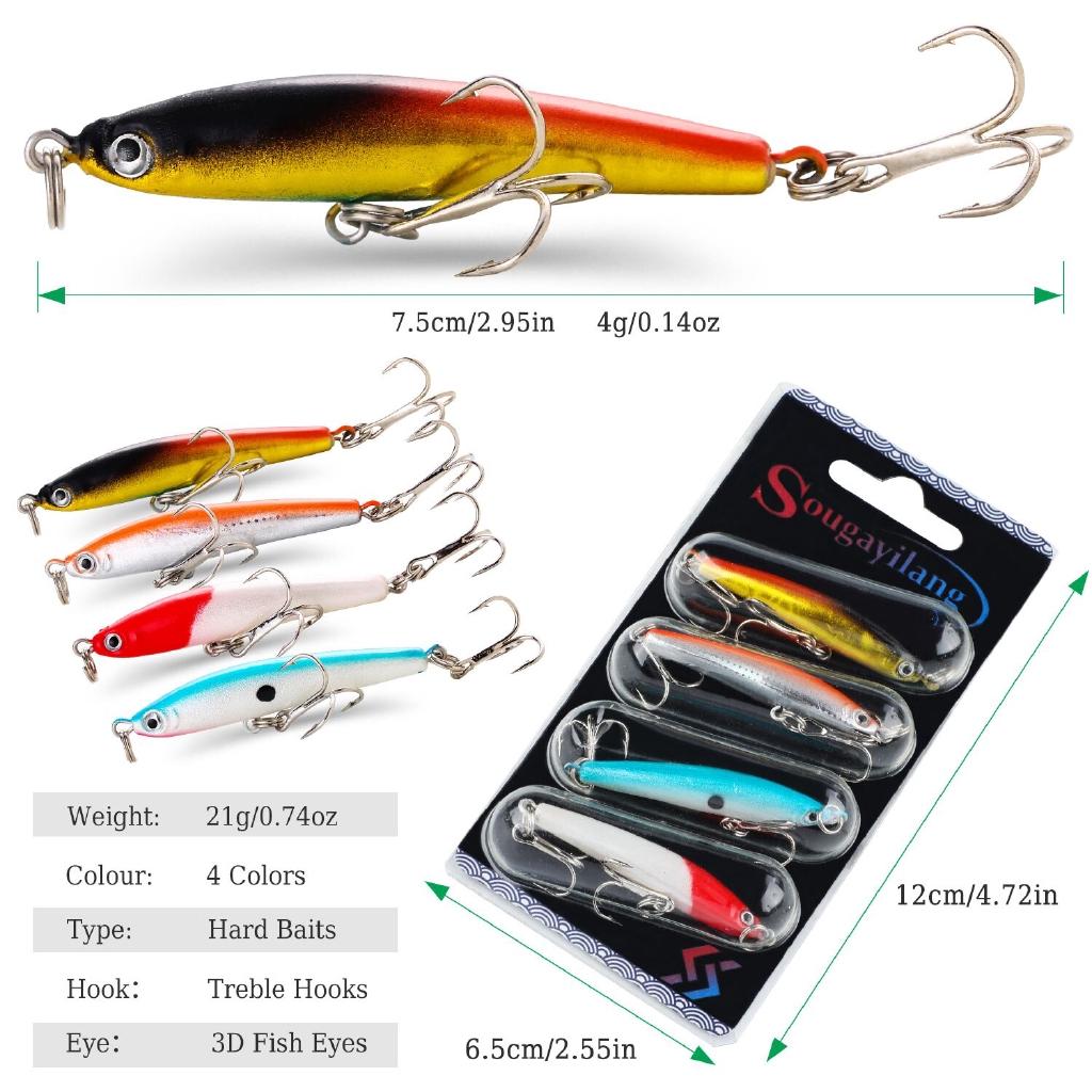 Sougayilang Isca De Pesca Set 4 Pcs Wobbler Iscas De Pesca Dura Anti-corrosão Gancho Baixo Isca De Pesca Isca De Carpa