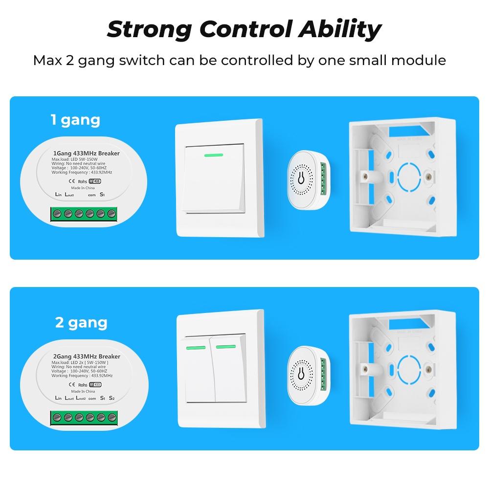 Smatrul No Fio Neutro 1/2 Gang 2 Maneira Rf 433 Mhz Interruptor De Luz Mini Módulo Inteligente Sem Em Casa De Controle Elétrico Parede Off Br