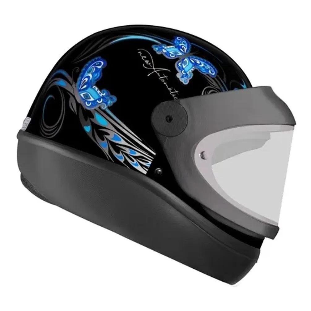 Capacete Fechado Ebf Automático Borboleta Preto E Azul
