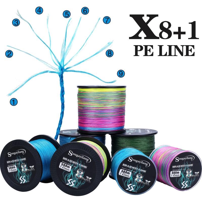 Linha De Pesca Sougayilang 300M 500M Strong 9 Strands 0.14mm-0.45mm 3 Color MAX Grag 7.6kg-345.8kg Fishing Gear Fishing Tackle Outdoors Sea River Fish