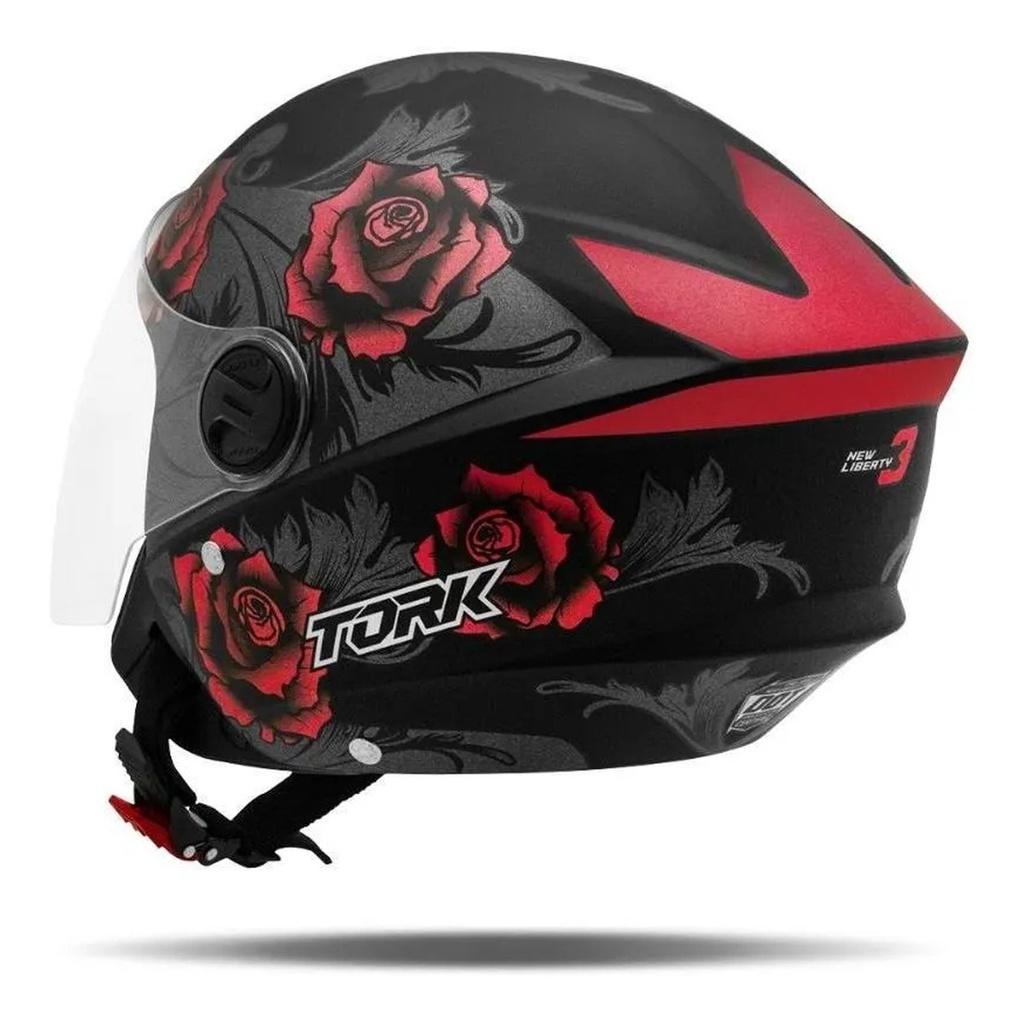 Capacete Aberto Moto New Liberty 3 Flowers Vermelha PRO Tork Tam. 58