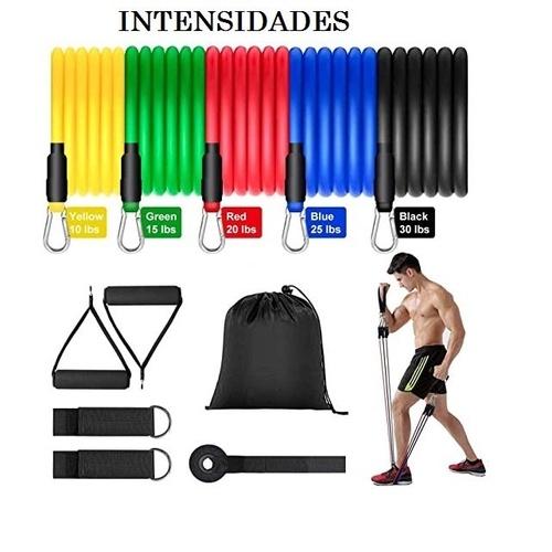 Kit Ginastica Funcional Em Casa - Kit Elástico 11 Peças + Mini Band 5 Níveis Faixa Elástica