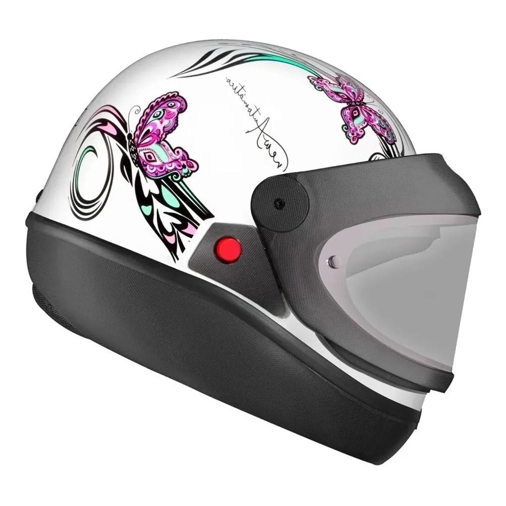 Capacete Fechado Ebf Automático Borboleta Branco E Rosa