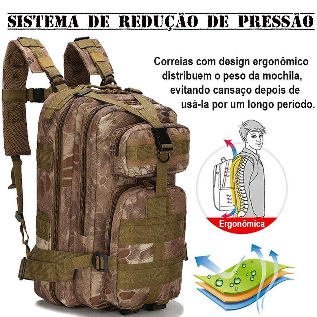 Mochila Multiuso Escolar Militar Tática Cargueira 30 Litros Camping Pesca Cáqui 929-g Lorben