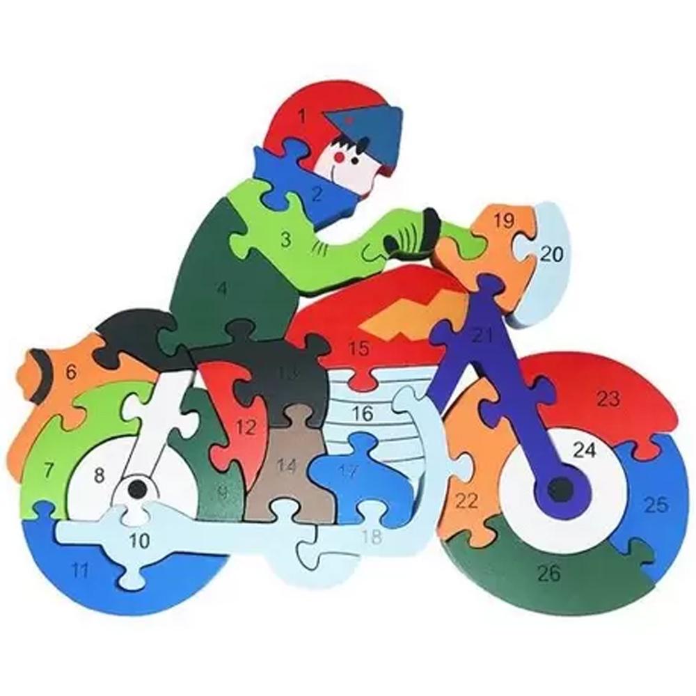 Quebra-cabeça Madeira Infantil Educativo Montessori Moto Com 26 Peças Numeradas