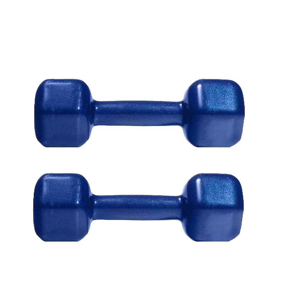 Par De Halter Sextavado 3kg Emborrachado Pvc Azul (02 Unidades De 03kg)