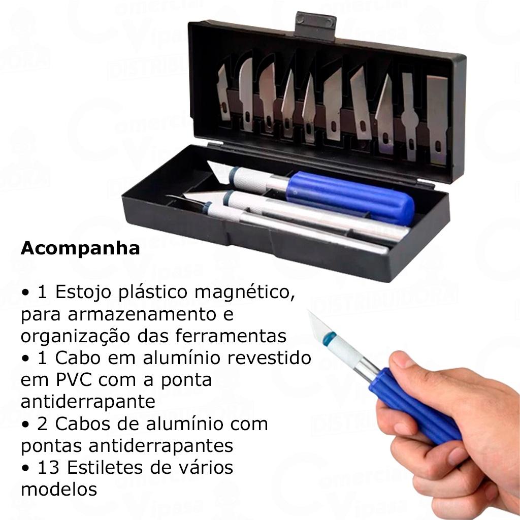 Kit Jogo Estilete De Precisão 16 Peças Estojo Magnético Tipo Bisturi Uso Geral + Maleta