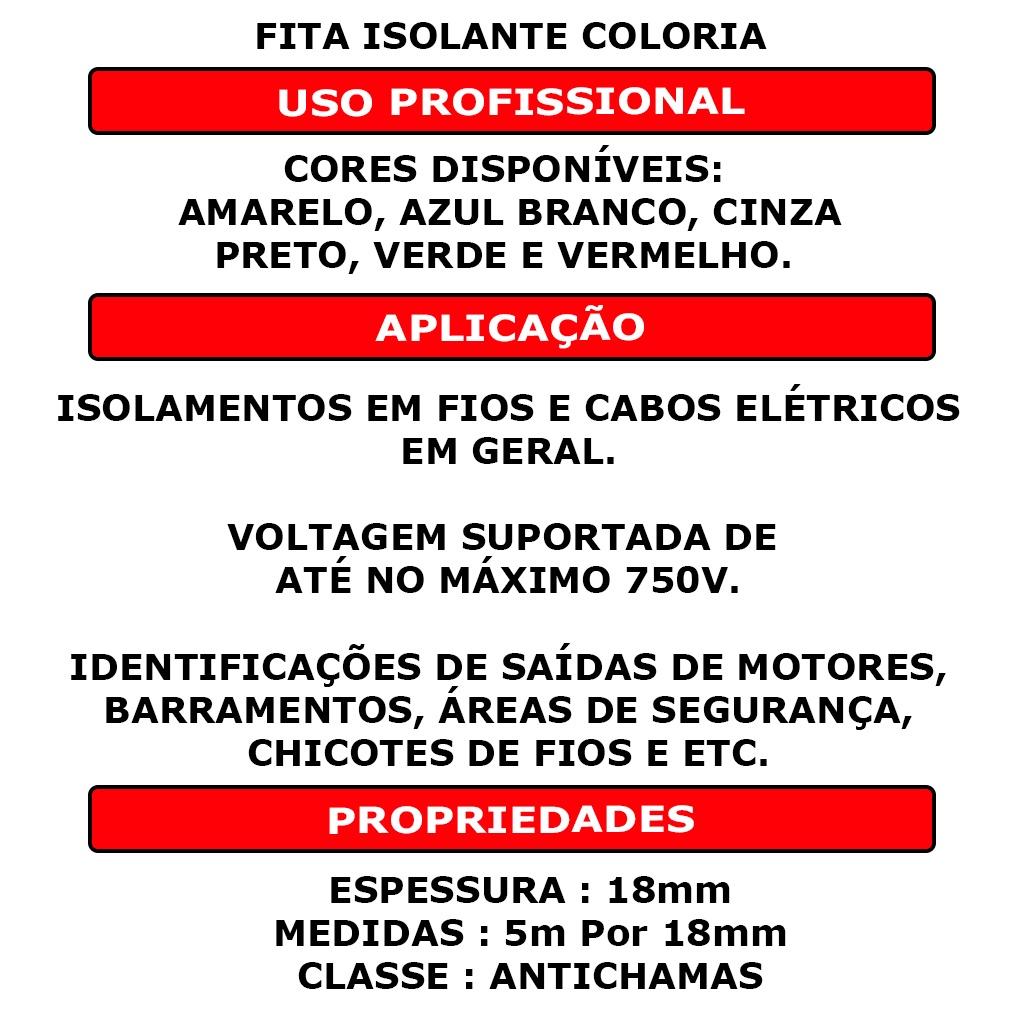 Kit 10 Un Fita Isolante Anti Chama 5mx18mm Várias Cores Encapa Fios Anti Choque