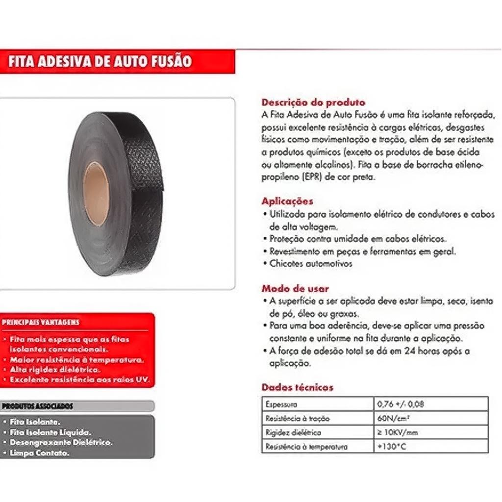 Fita Isolante Auto Fusão 19mm X 5 E 10 Metros Para Alta Tensão E Isolação Uso Profissional