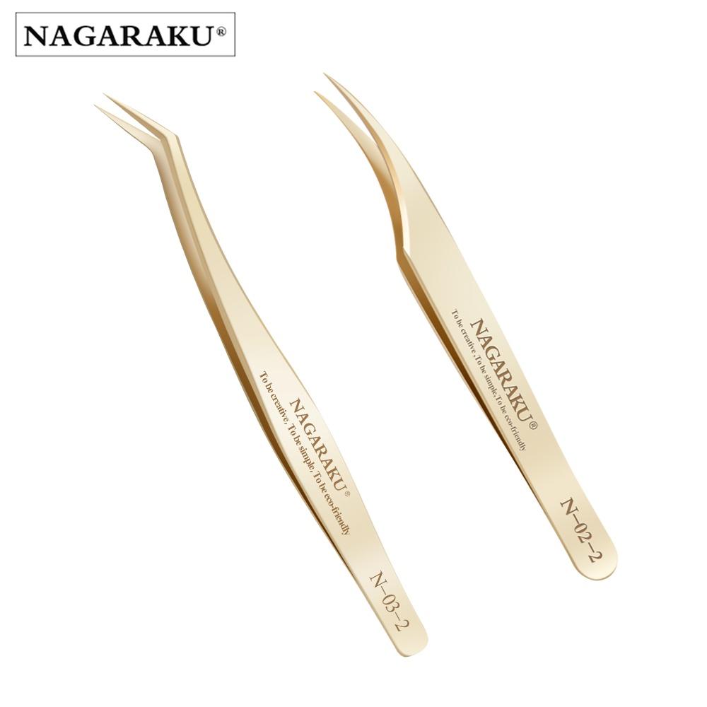 Nagaraku Stainless Steel Straight Curved Nail Tools Eyelash Extension Tweezers Eyelashes