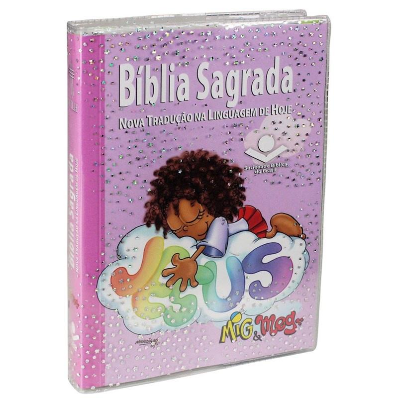 Bíblia Sagrada Mig E Meg Letra Normal Ntlh Capa Ilustrada Rosa