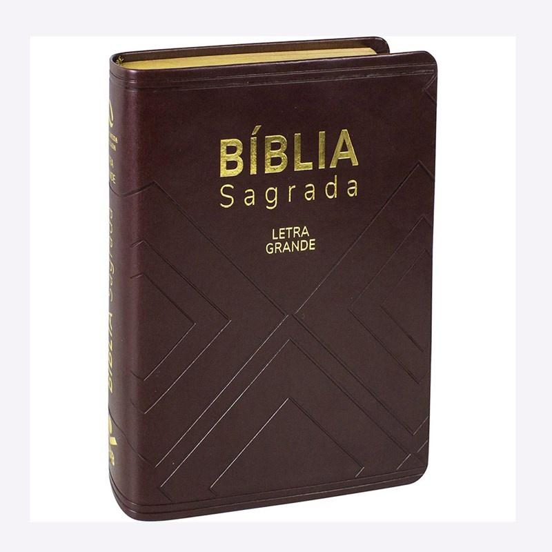 Bíblia Sagrada Média Naa Letra Grande Capa Marrom Luxo